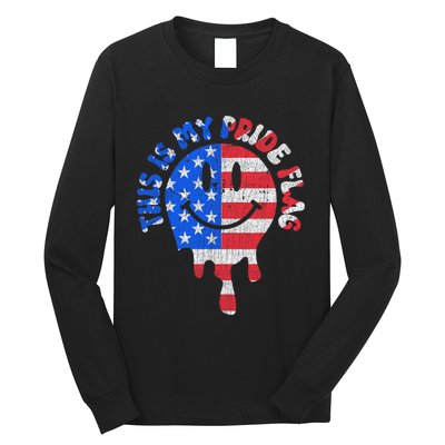 This Is My Pride Flag USA Happy Face American 4th Of July Long Sleeve Shirt