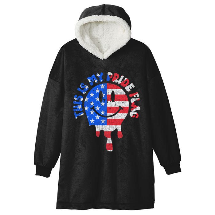 This Is My Pride Flag USA Happy Face American 4th Of July Hooded Wearable Blanket