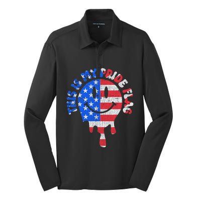 This Is My Pride Flag USA Happy Face American 4th Of July Silk Touch Performance Long Sleeve Polo