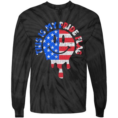 This Is My Pride Flag USA Happy Face American 4th Of July Tie-Dye Long Sleeve Shirt