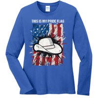 This Is My Pride Flag Usa American 4th Of July Cow Hat Gift Ladies Long Sleeve Shirt