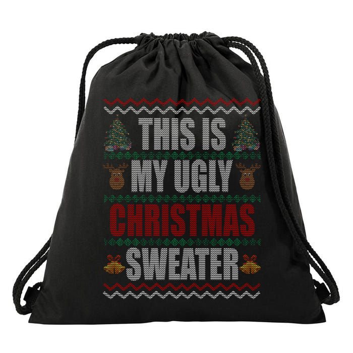 This Is My Ugly Christmas Sweater Design Drawstring Bag