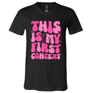 This Is My First Concert Music Event Retro Groovy Girl V-Neck T-Shirt