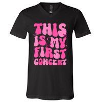 This Is My First Concert Music Event Retro Groovy Girl V-Neck T-Shirt