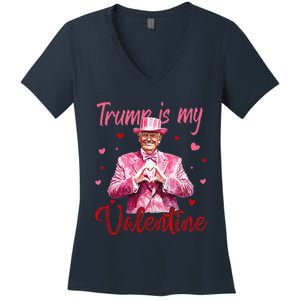 Trump Is My Valentine Heart Funny Trump Lover Supporter Women's V-Neck T-Shirt