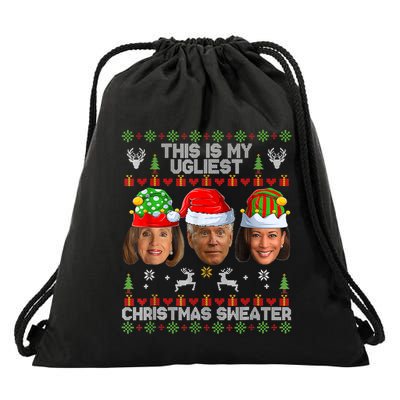 This Is My Ugliest Christmas Antibiden Sweater Funny Xmas Drawstring Bag