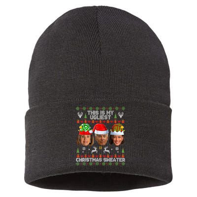 This Is My Ugliest Christmas Antibiden Sweater Funny Xmas Sustainable Knit Beanie