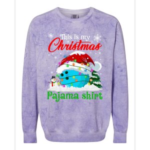 This Is My Christmas Pajama Xmas Lights Bowling Ball Lover Gift Colorblast Crewneck Sweatshirt