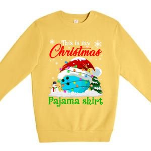 This Is My Christmas Pajama Xmas Lights Bowling Ball Lover Gift Premium Crewneck Sweatshirt