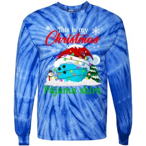 This Is My Christmas Pajama Xmas Lights Bowling Ball Lover Gift Tie-Dye Long Sleeve Shirt