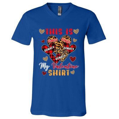 This Is My Valentine Cool Gift Cute Valentine Donkey Farmer Gift V-Neck T-Shirt