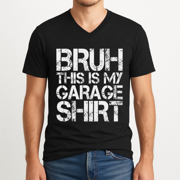 This Is My Garage Mechanic Dad Jokes Funny Fathers Day V-Neck T-Shirt