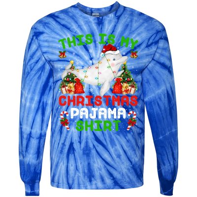 This Is My Christmas Pajama Gift Beluga Whale Christmas Cute Gift Tie-Dye Long Sleeve Shirt