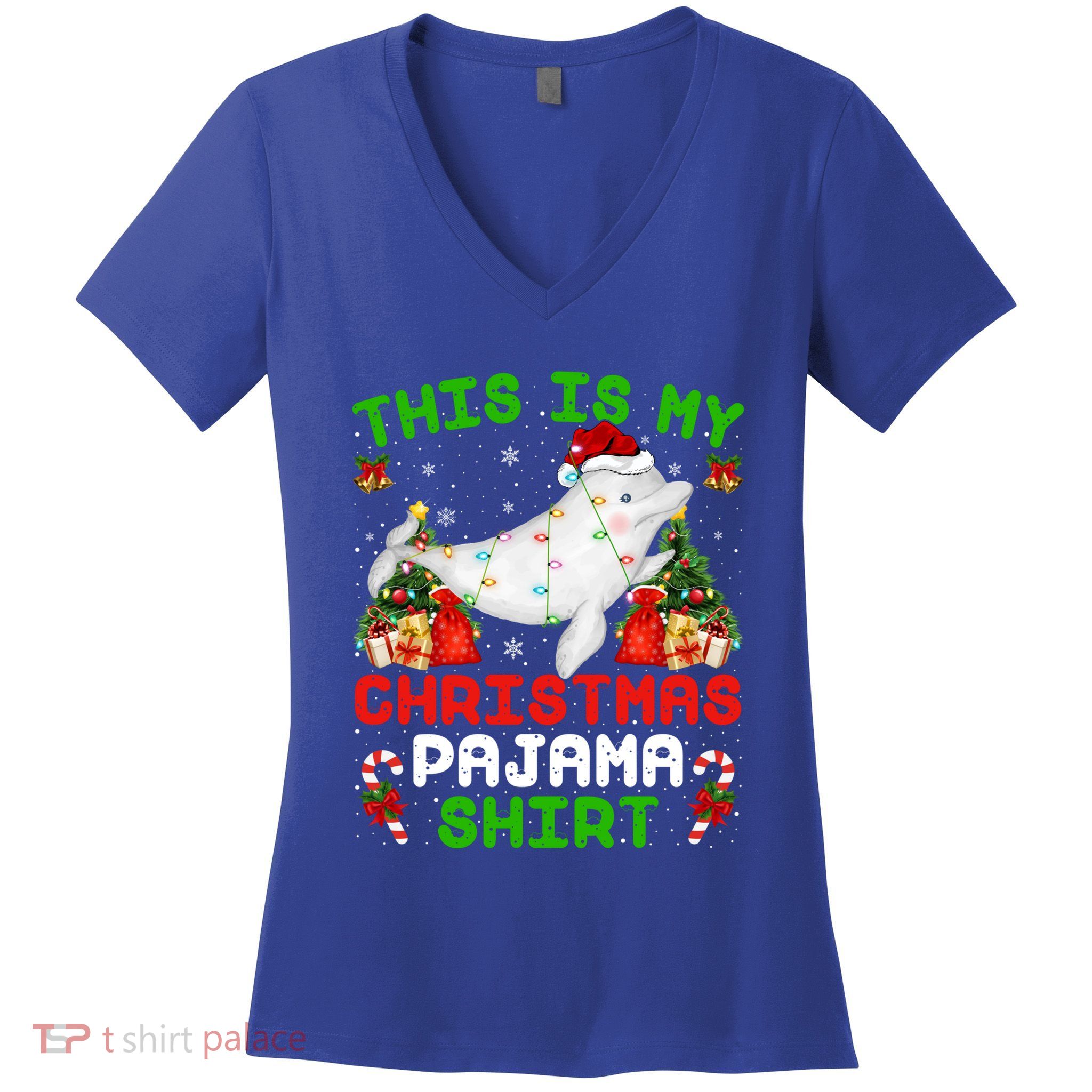 This Is My Christmas Pajama Gift Beluga Whale Christmas Cute Gift Women's V-Neck T-Shirt