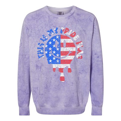 This Is My Pride Flag USA Happy Face American 4th of July Colorblast Crewneck Sweatshirt