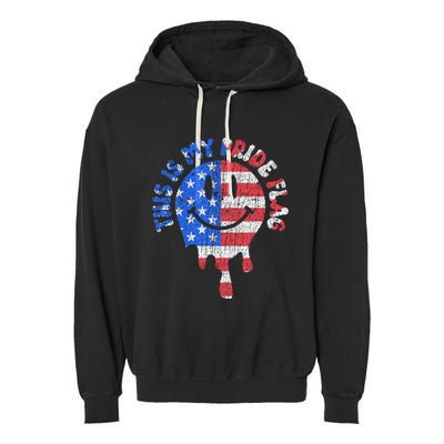 This Is My Pride Flag USA Happy Face American 4th of July Garment-Dyed Fleece Hoodie