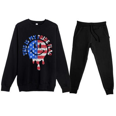 This Is My Pride Flag USA Happy Face American 4th of July Premium Crewneck Sweatsuit Set