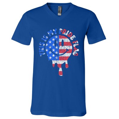 This Is My Pride Flag USA Happy Face American 4th of July V-Neck T-Shirt