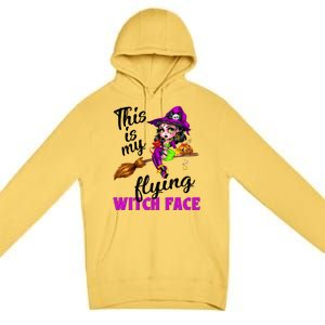 This Is My Flying Witch Face Cute Goth Witch On Broomstick Gift Premium Pullover Hoodie