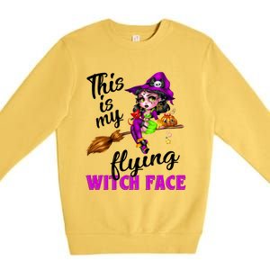 This Is My Flying Witch Face Cute Goth Witch On Broomstick Gift Premium Crewneck Sweatshirt