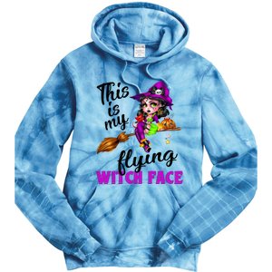 This Is My Flying Witch Face Cute Goth Witch On Broomstick Gift Tie Dye Hoodie