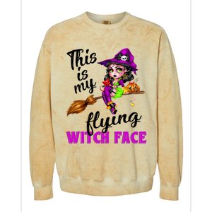 This Is My Flying Witch Face Cute Goth Witch On Broomstick Gift Colorblast Crewneck Sweatshirt