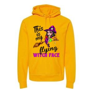 This Is My Flying Witch Face Cute Goth Witch On Broomstick Gift Premium Hoodie