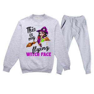 This Is My Flying Witch Face Cute Goth Witch On Broomstick Gift Premium Crewneck Sweatsuit Set