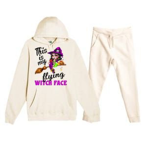 This Is My Flying Witch Face Cute Goth Witch On Broomstick Gift Premium Hooded Sweatsuit Set