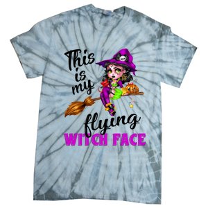 This Is My Flying Witch Face Cute Goth Witch On Broomstick Gift Tie-Dye T-Shirt