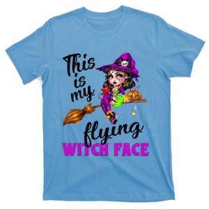 This Is My Flying Witch Face Cute Goth Witch On Broomstick Gift T-Shirt