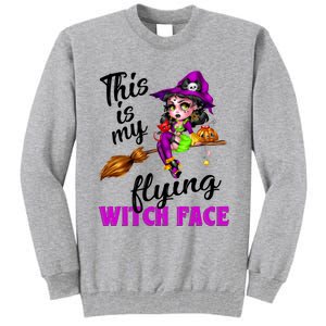 This Is My Flying Witch Face Cute Goth Witch On Broomstick Gift Tall Sweatshirt