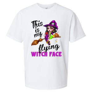 This Is My Flying Witch Face Cute Goth Witch On Broomstick Gift Sueded Cloud Jersey T-Shirt