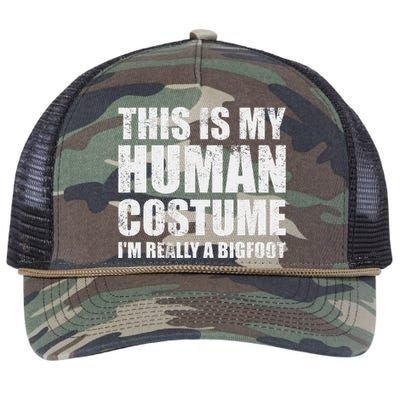 This Is My Human Costume Im Really A Bigfoot Halloween Meme Retro Rope Trucker Hat Cap