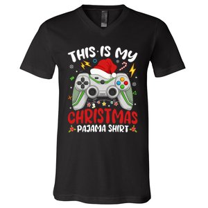 This Is My Christmas Pajama Video Game Gamer Boy Teens V-Neck T-Shirt