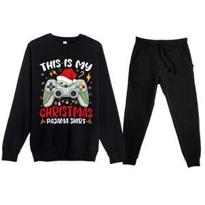 This Is My Christmas Pajama Video Game Gamer Boy Teens Premium Crewneck Sweatsuit Set