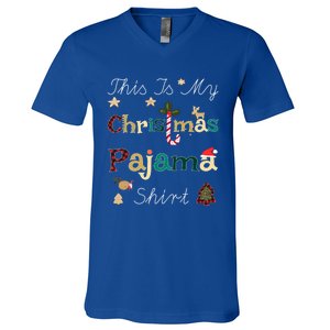 This Is My Christmas Pajama Funny Gift Red Plaid Funny Ugly Xmas Gift V-Neck T-Shirt