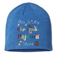 This Is My Christmas Pajama Funny Gift Red Plaid Funny Ugly Xmas Gift Sustainable Beanie