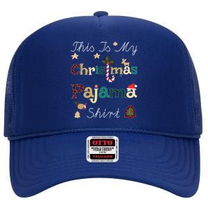 This Is My Christmas Pajama Funny Gift Red Plaid Funny Ugly Xmas Gift High Crown Mesh Back Trucker Hat