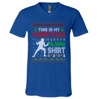 This Is My Christmas Pajama Ugly Sweater Fencing Meaningful Gift V-Neck T-Shirt