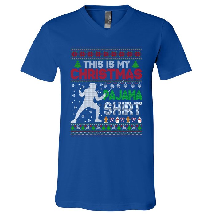 This Is My Christmas Pajama Ugly Sweater Fencing Meaningful Gift V-Neck T-Shirt