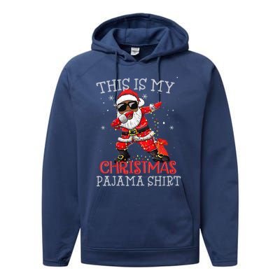 This Is My Christmas Pajama Dabbing African American Santa Performance Fleece Hoodie