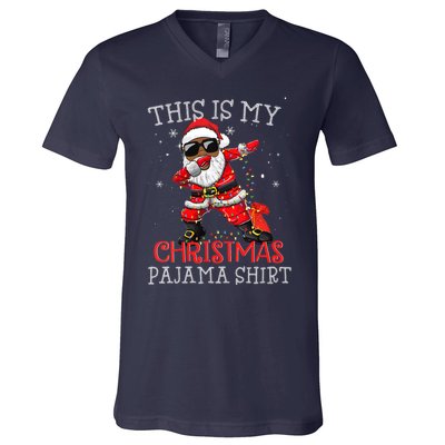 This Is My Christmas Pajama Dabbing African American Santa V-Neck T-Shirt