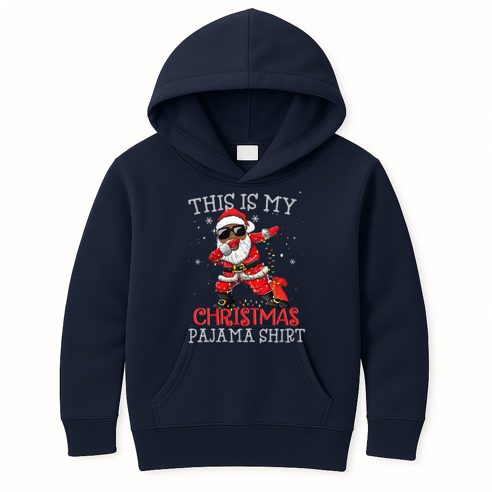 This Is My Christmas Pajama Dabbing African American Santa Kids Hoodie