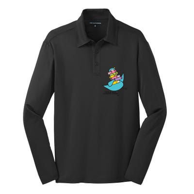 This Is My Book Character Costume Funny Pigeon Reading Silk Touch Performance Long Sleeve Polo