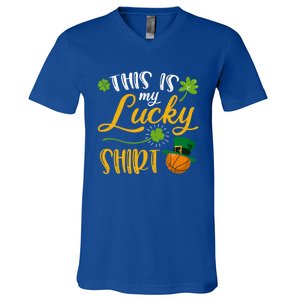 This Is My Lucky Basketball Shamrock Cool Gift St Patricks Day Cool Gift V-Neck T-Shirt