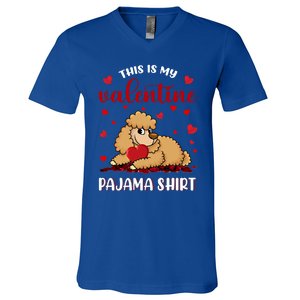 This Is My Valentine Pajama Poodle Couple Matching Gift V-Neck T-Shirt