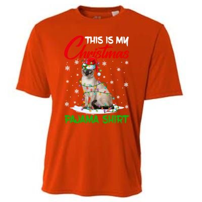 This Is My Christmas Pajama Gift Siamese Cat Santa Hat Xmas Gift Cooling Performance Crew T-Shirt