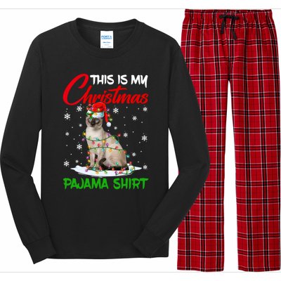 This Is My Christmas Pajama Gift Siamese Cat Santa Hat Xmas Gift Long Sleeve Pajama Set