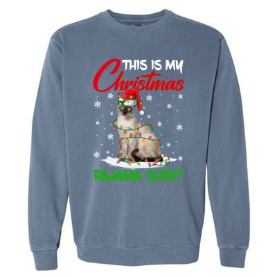 This Is My Christmas Pajama Gift Siamese Cat Santa Hat Xmas Gift Garment-Dyed Sweatshirt